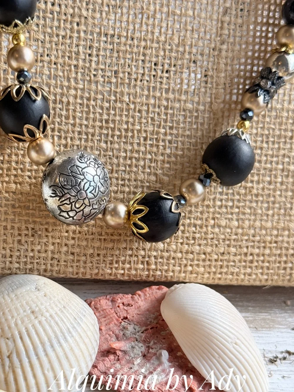HIGH SUMMER + Black Faceted & Textured Beaded Necklace onyx